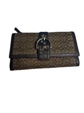 Vintage Coach Signature Tri-Fold checkbookWallet Dark Brown Silver Soho Buckle
